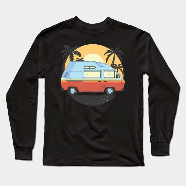 80s retro vintage colorful hippie van cartoon Long Sleeve T-Shirt by Midoart